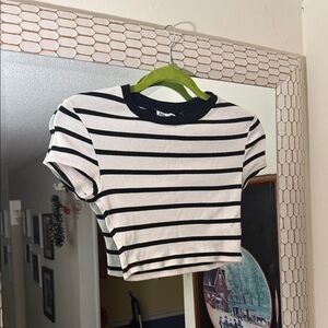 Zara Striped Black and White Crop babydoll Top